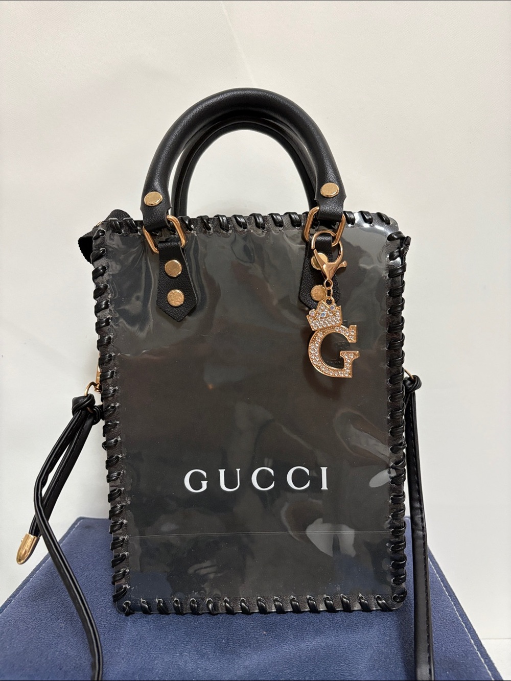 Upcycled PVC Tote with Authentic Gucci  Paper Shopping Bag- Tote/Crossbody Bag